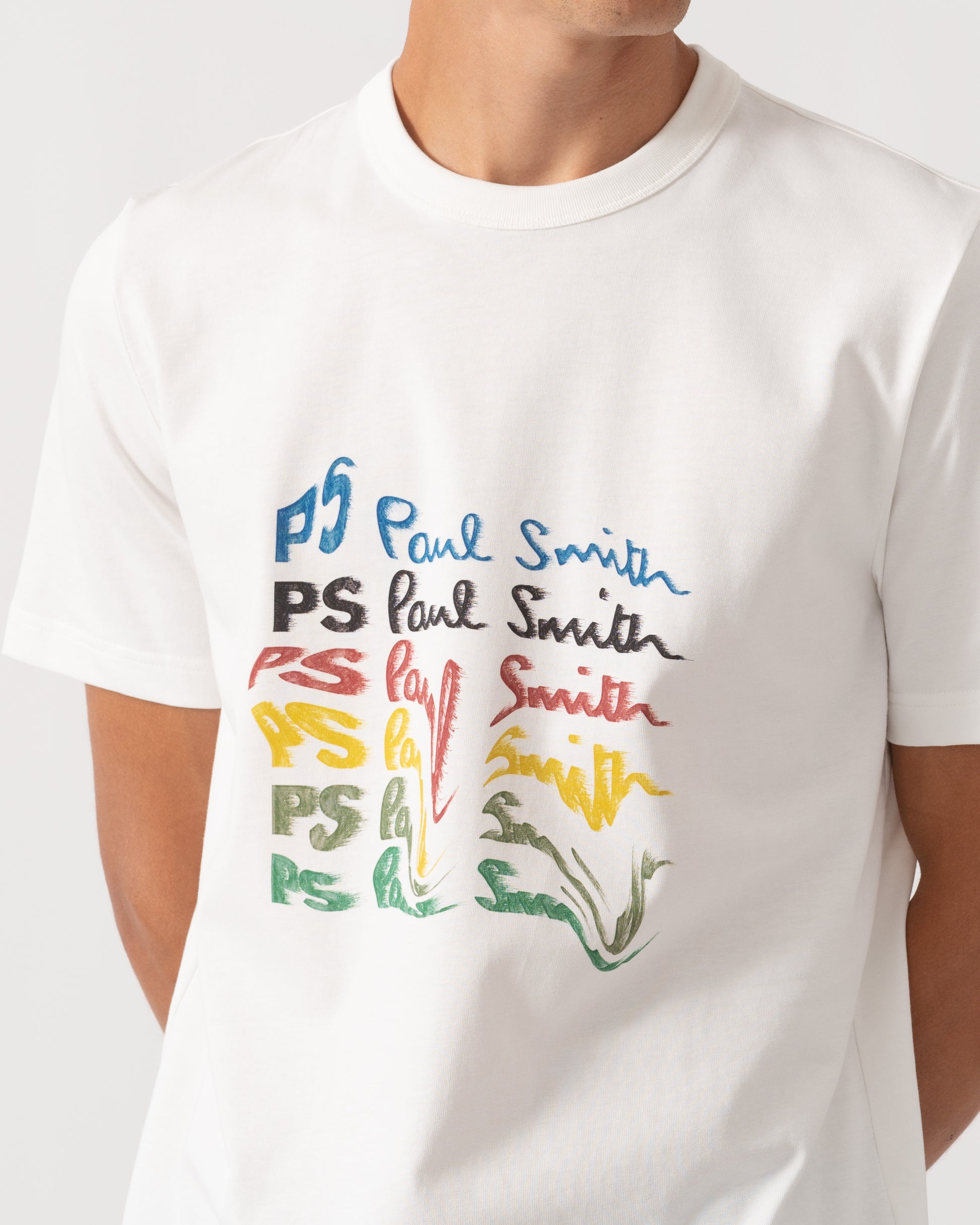 Close up of PS Paul Smith Mens Smudge Graphic T-Shirt - 02 Off White