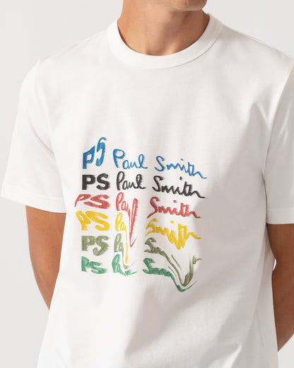 Close up of PS Paul Smith Mens Smudge Graphic T-Shirt - 02 Off White