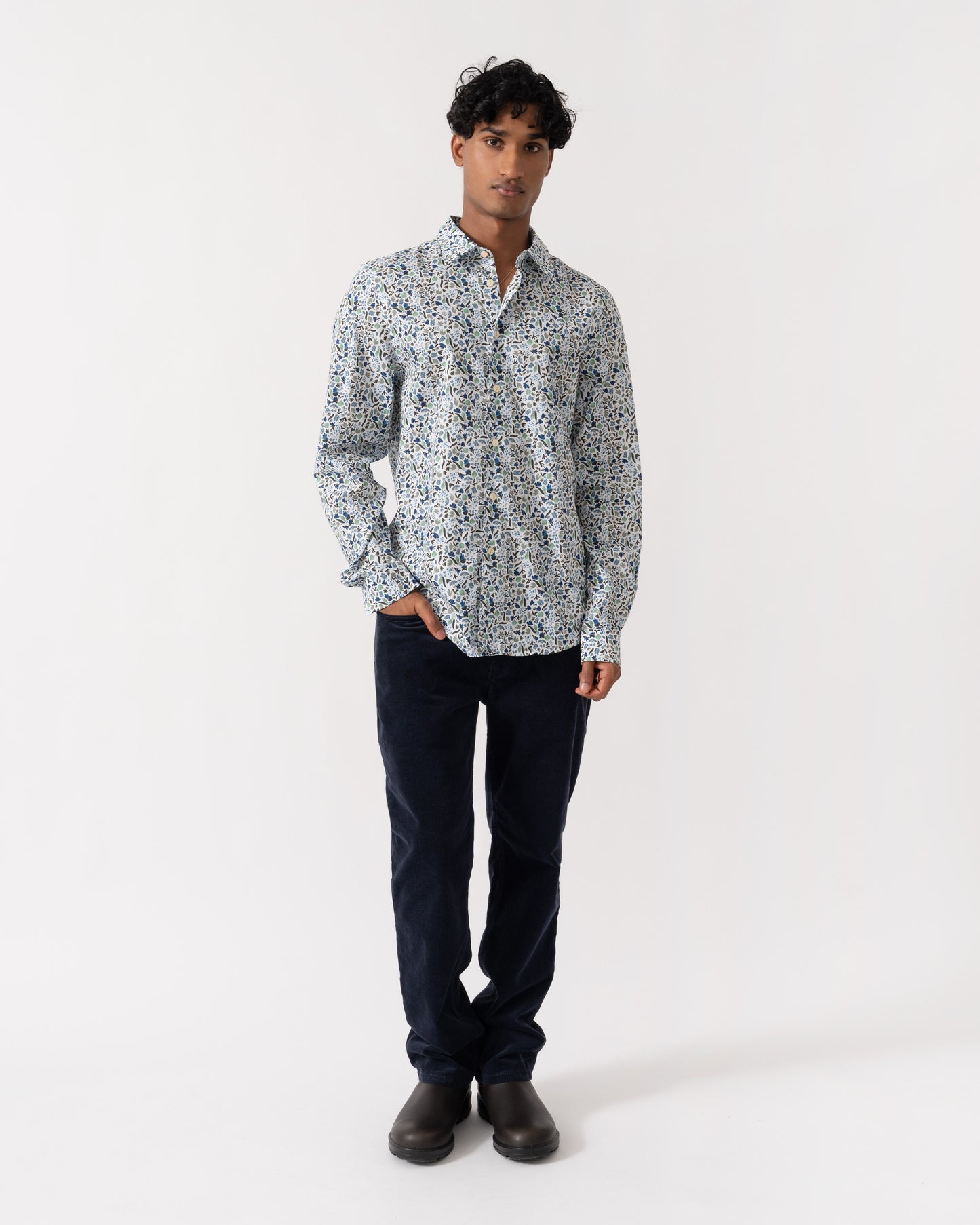 Full length of PS Paul Smith Mens Tailored Fit Long Sleeve Floral Pattern Shirt - 01 White