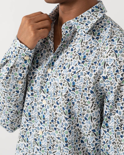 Close up of PS Paul Smith Mens Tailored Fit Long Sleeve Floral Pattern Shirt - 01 White