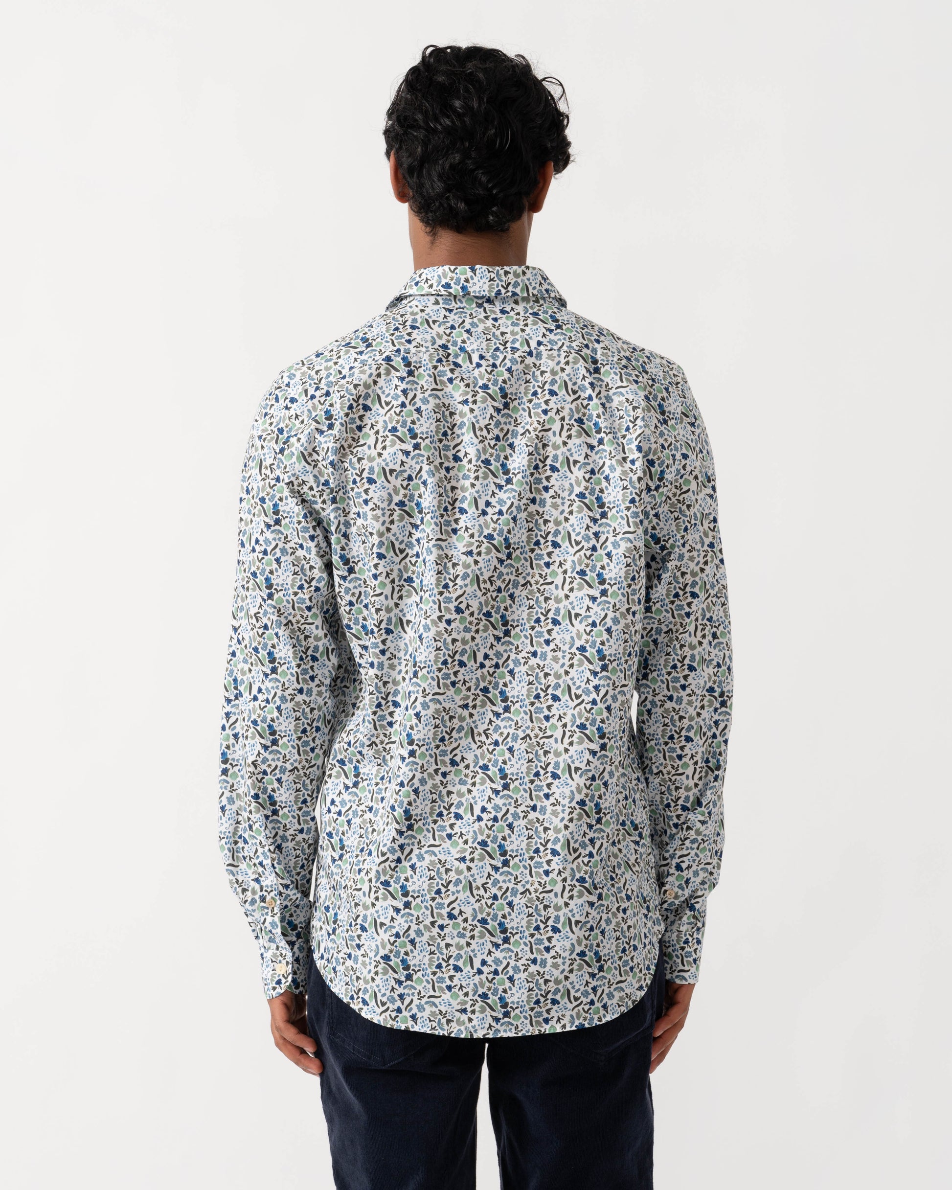 Back of PS Paul Smith Mens Tailored Fit Long Sleeve Floral Pattern Shirt - 01 White