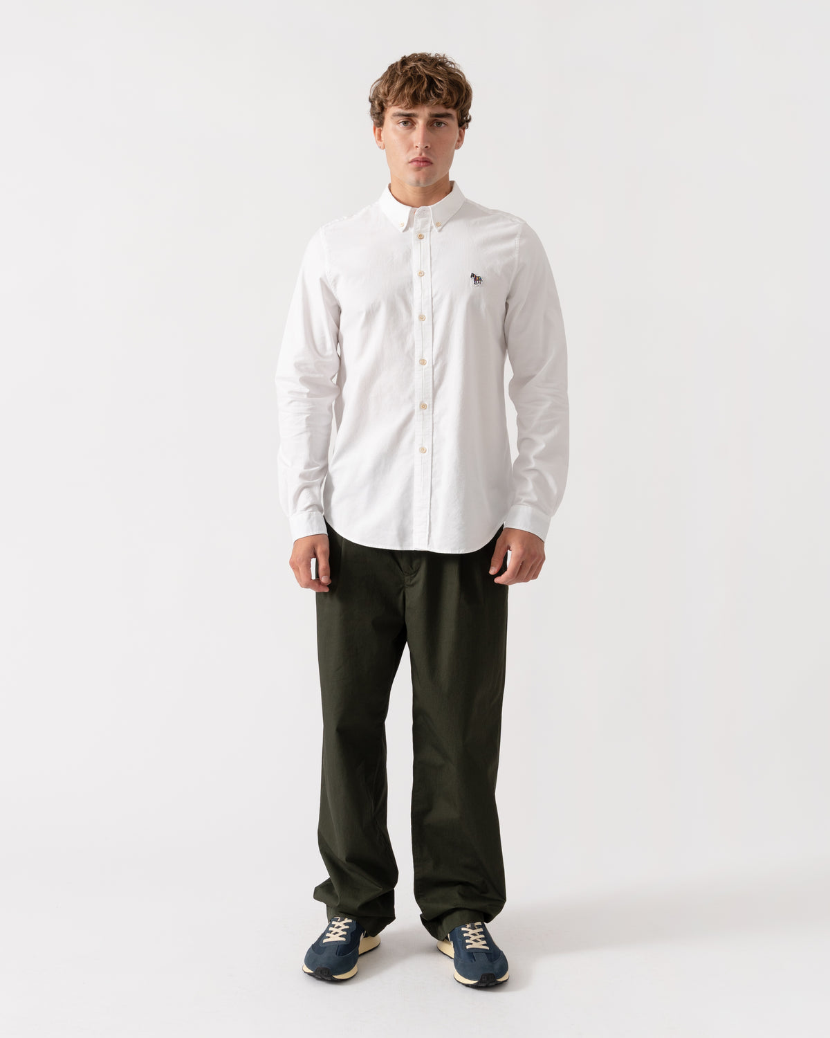 PS Paul Smith Mens Tailored Fit Long Sleeve Shirt with Zebra Badge - 01 White | CHO | Designer Mens Lone Sleeve Shirts