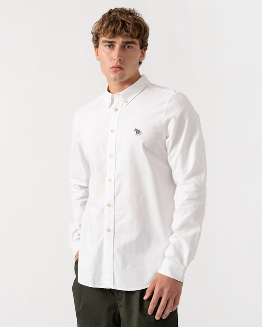 PS Paul Smith Mens Tailored Fit Long Sleeve Shirt with Zebra Badge - 01 White | CHO | Designer Mens Lone Sleeve Shirts