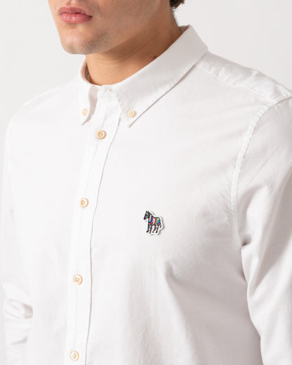 PS Paul Smith Mens Tailored Fit Long Sleeve Shirt with Zebra Badge - 01 White | CHO | Designer Mens Lone Sleeve Shirts