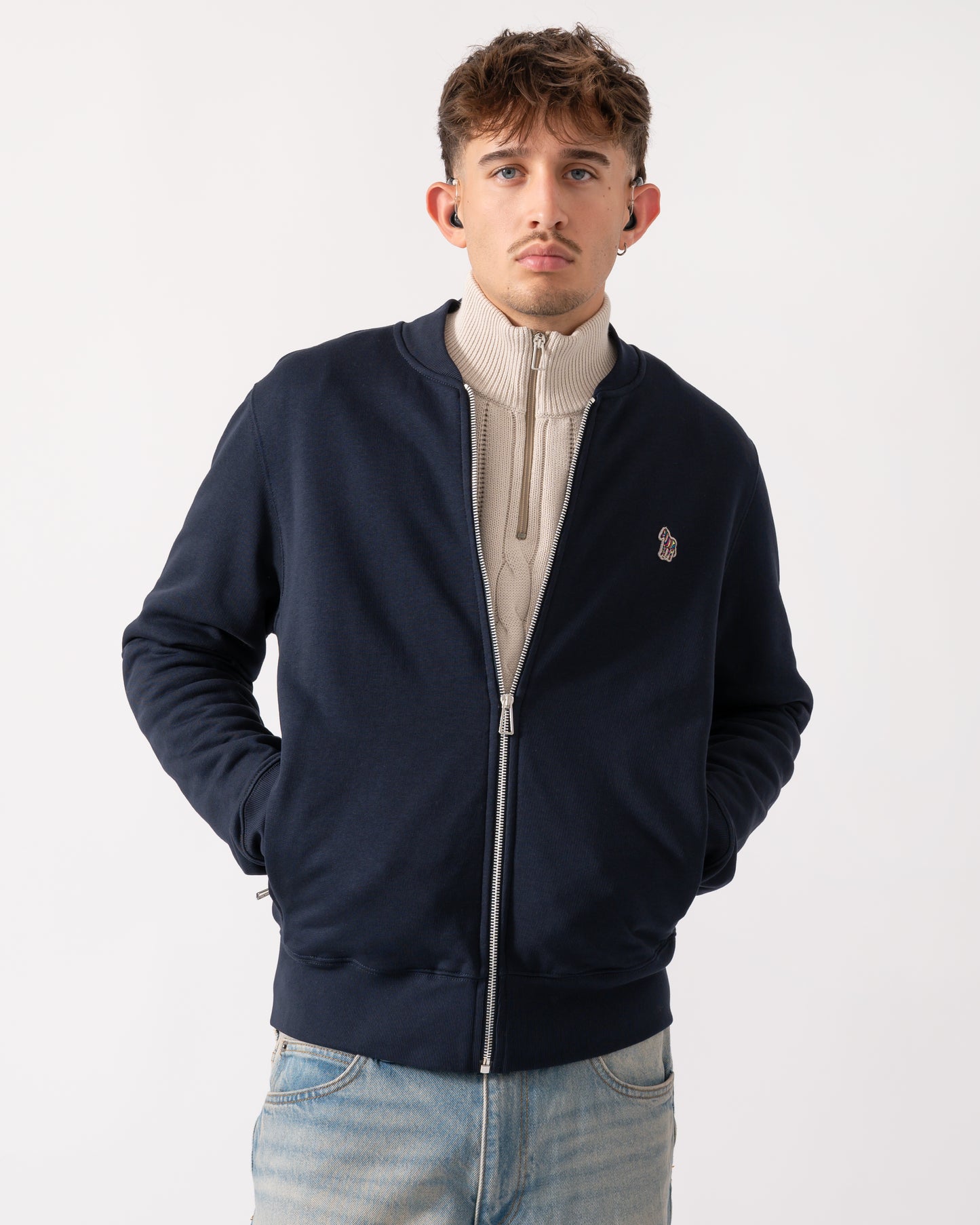 PS Paul Smith Mens Zip Bomber with Zebra Logo - 49 Very Dark Navy