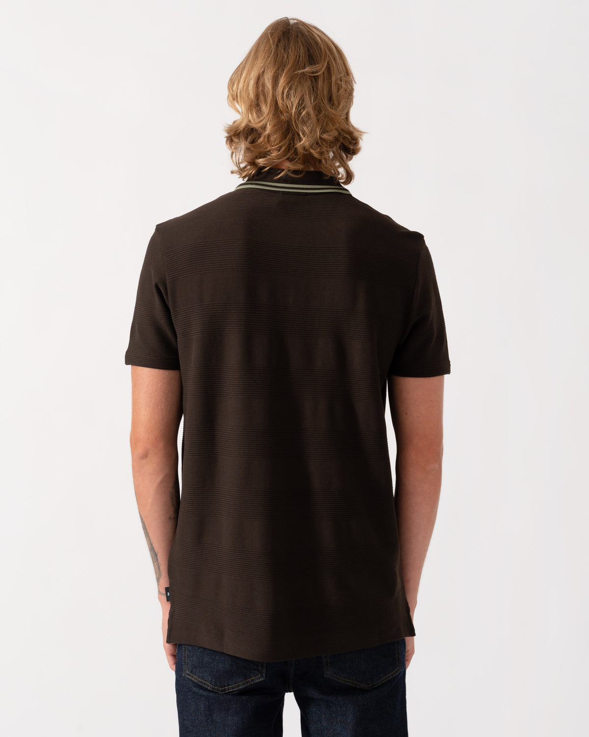 Back of the PS Paul Smith Mens Zip Polo Shirt with Tipped Collar - 69 Dark Brown