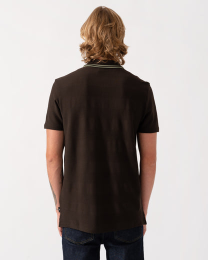 Back of the PS Paul Smith Mens Zip Polo Shirt with Tipped Collar - 69 Dark Brown