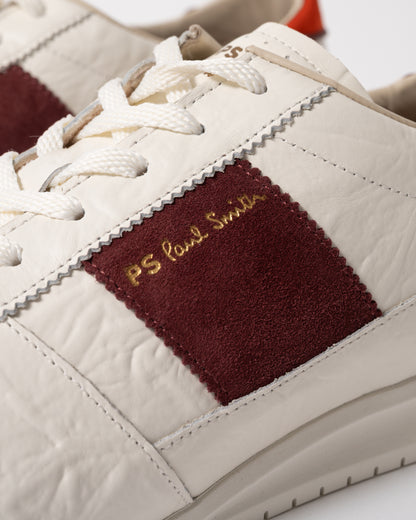 close up of a pair of PS Paul Smith Rye Leather Mens Trainers in 01 White