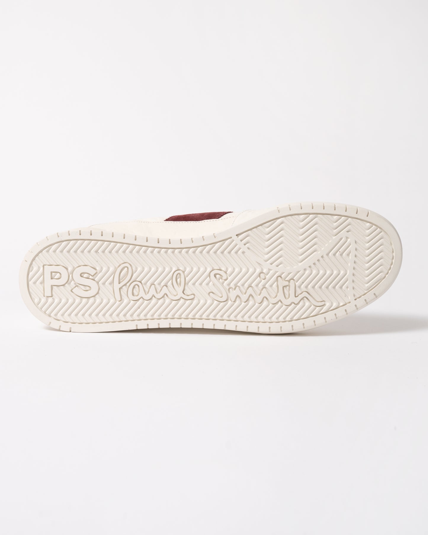 sole of a PS Paul Smith Rye Leather Mens Trainer in 01 White