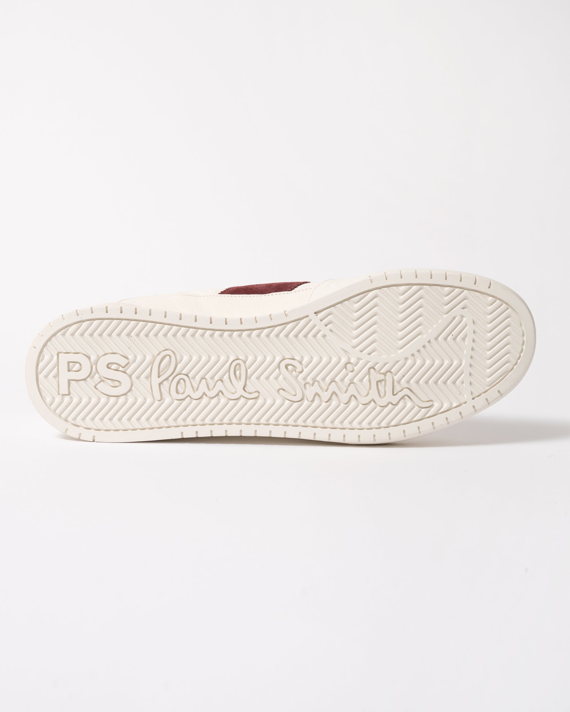 sole of a PS Paul Smith Rye Leather Mens Trainer in 01 White