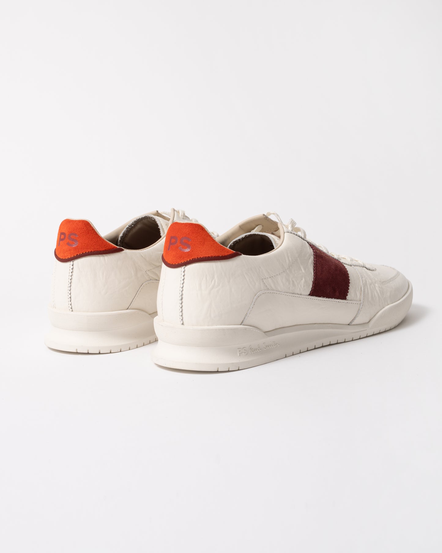 back of a pair of PS Paul Smith Rye Leather Mens Trainers in 01 White