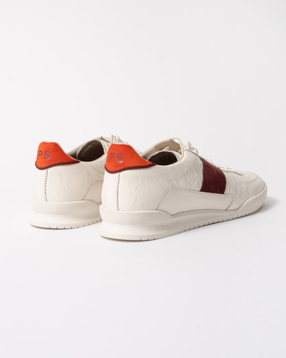 back of a pair of PS Paul Smith Rye Leather Mens Trainers in 01 White