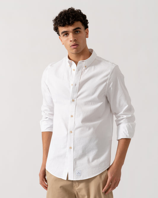 PS Paul Smith Mens Long Sleeve Tailored Fit Stitch Cuff Detail Shirt - 01 White