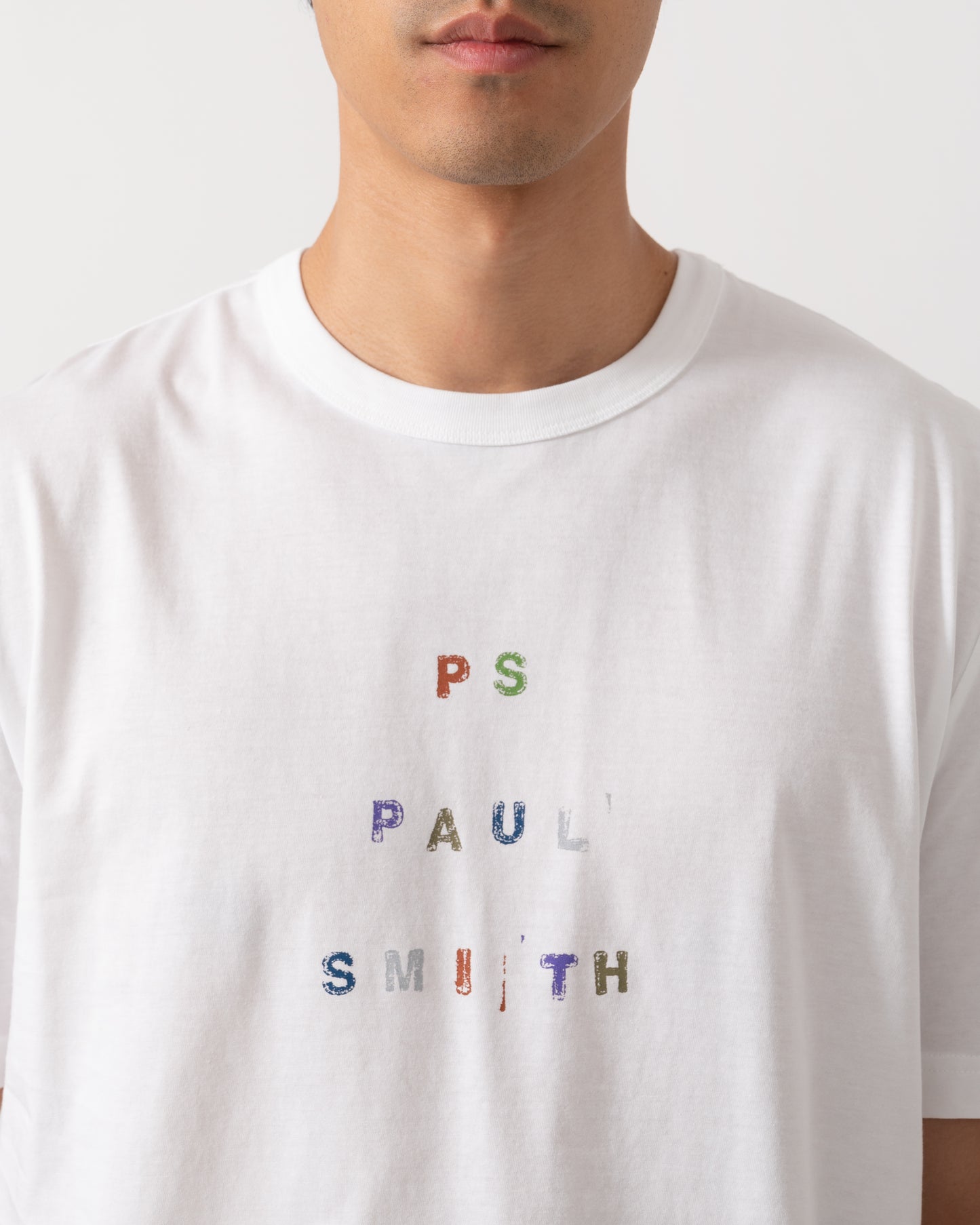 PS Paul Smith Mens Casual Fit Multicolour Text T-Shirt - 01 White