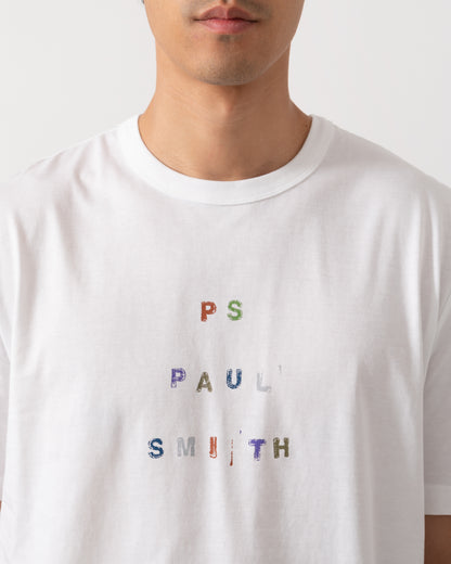 PS Paul Smith Mens Casual Fit Multicolour Text T-Shirt - 01 White