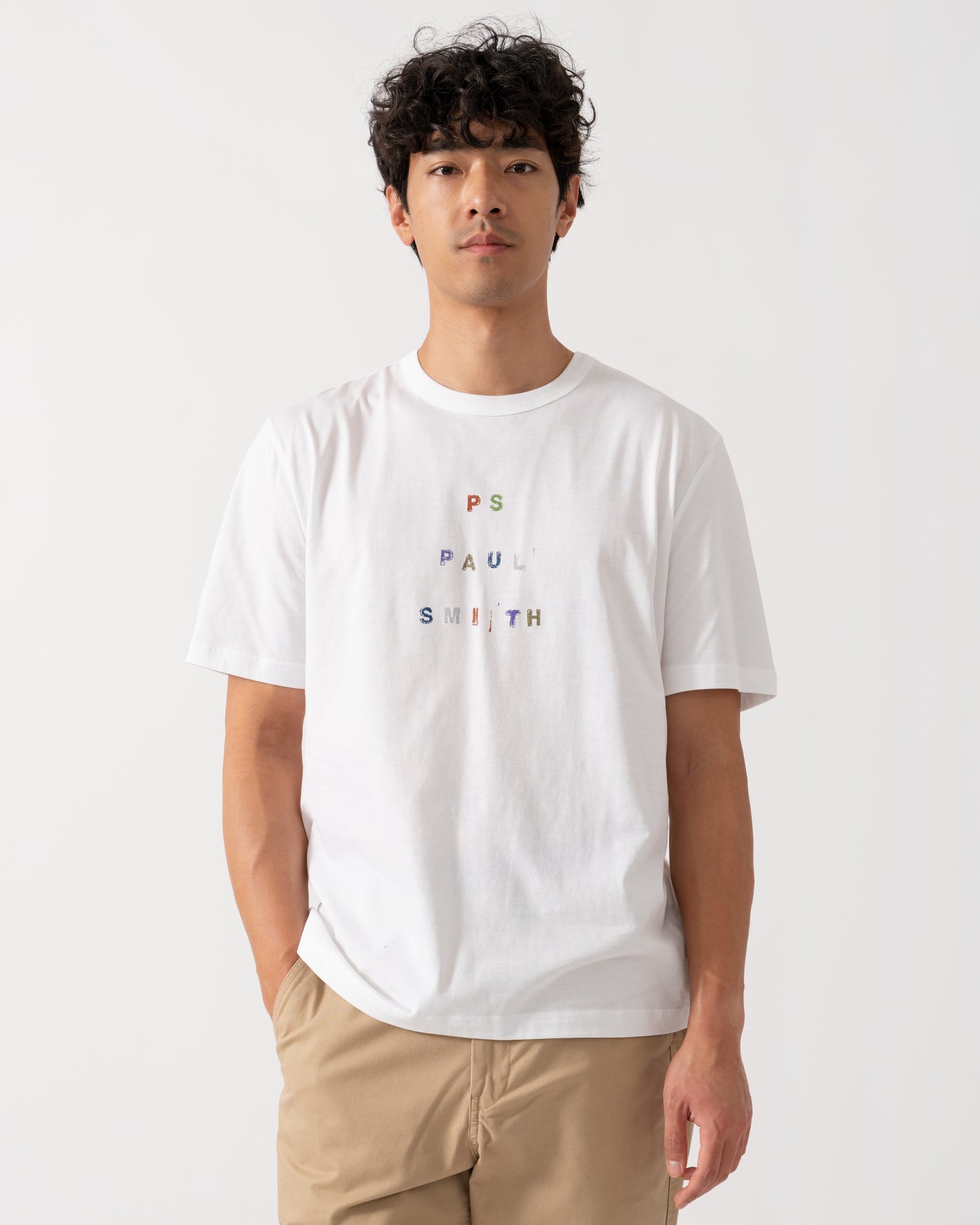 PS Paul Smith Mens Casual Fit Multicolour Text T-Shirt - 01 White