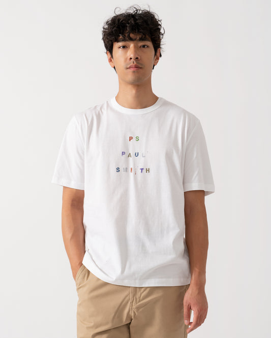 PS Paul Smith Mens Casual Fit Multicolour Text T-Shirt - 01 White