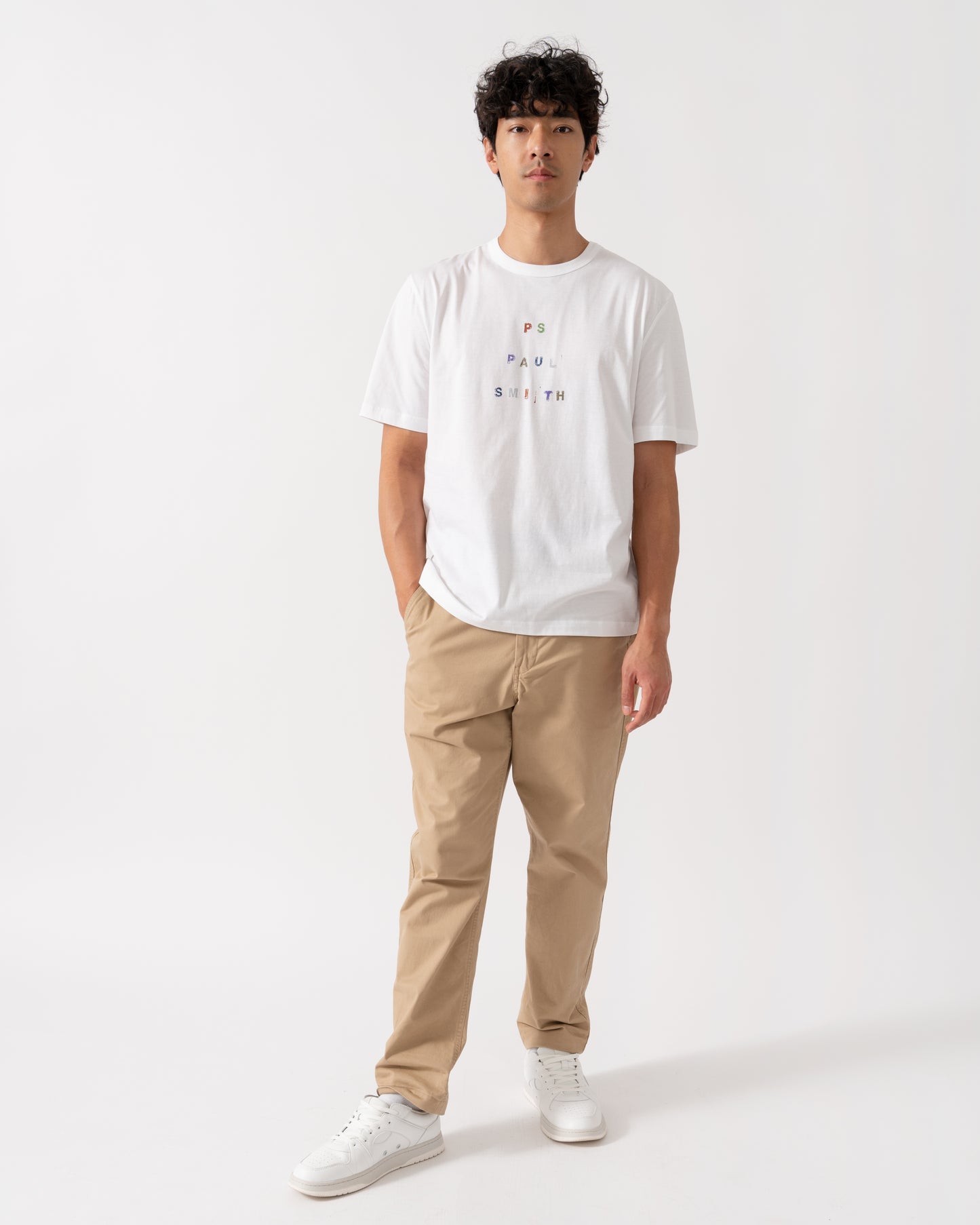 PS Paul Smith Mens Casual Fit Multicolour Text T-Shirt - 01 White