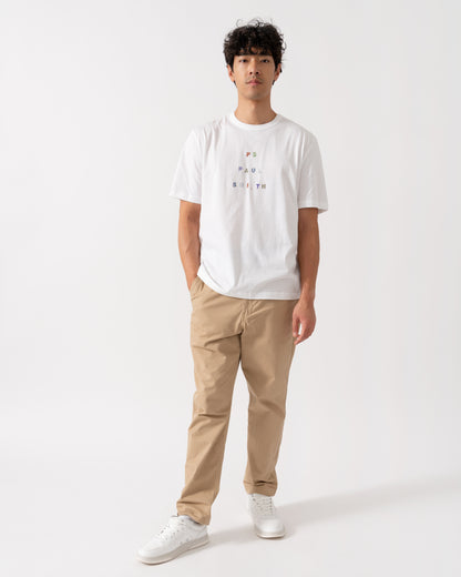 PS Paul Smith Mens Casual Fit Multicolour Text T-Shirt - 01 White