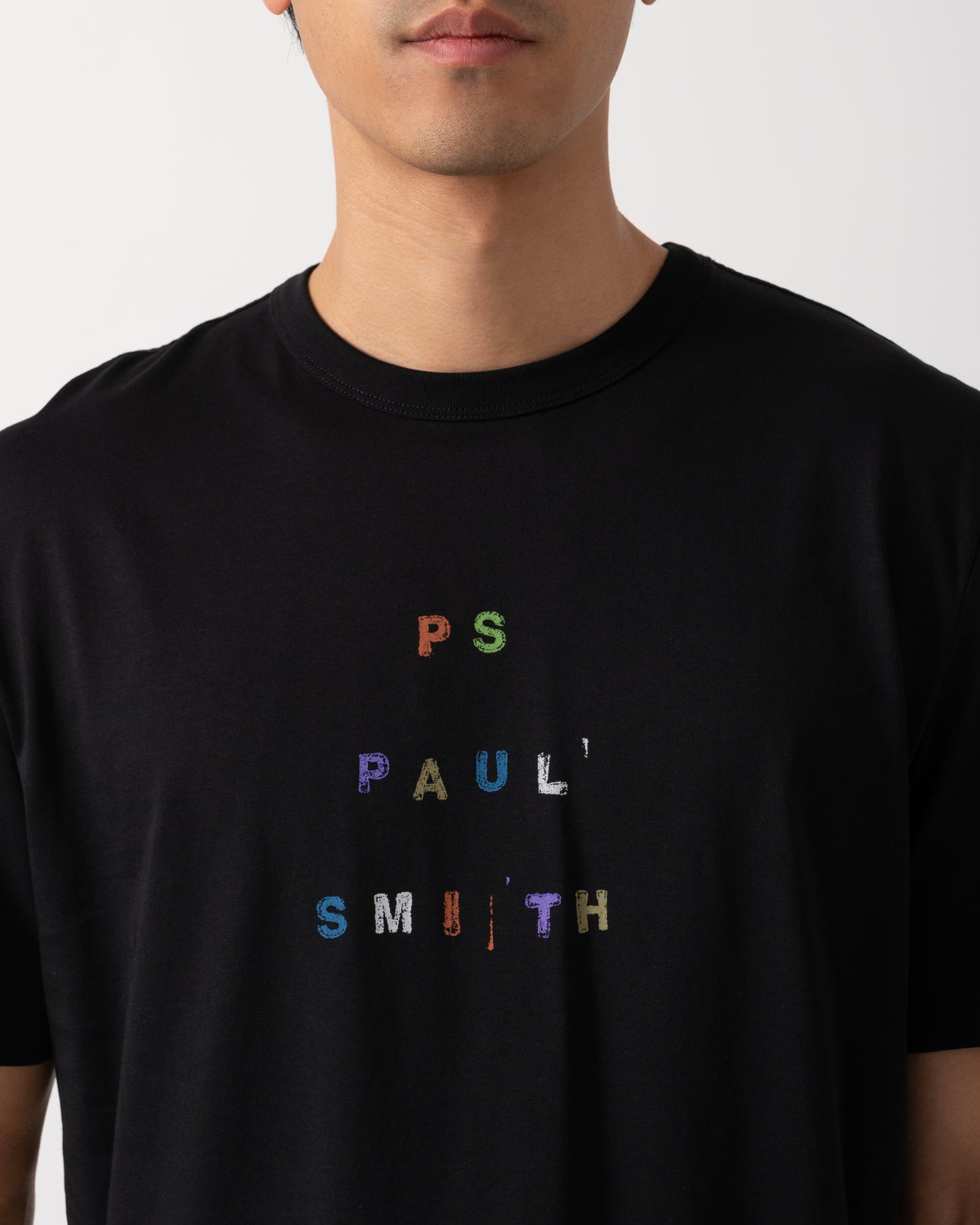 PS Paul Smith Mens Casual Fit Multicolour Text T-Shirt - 79 Black