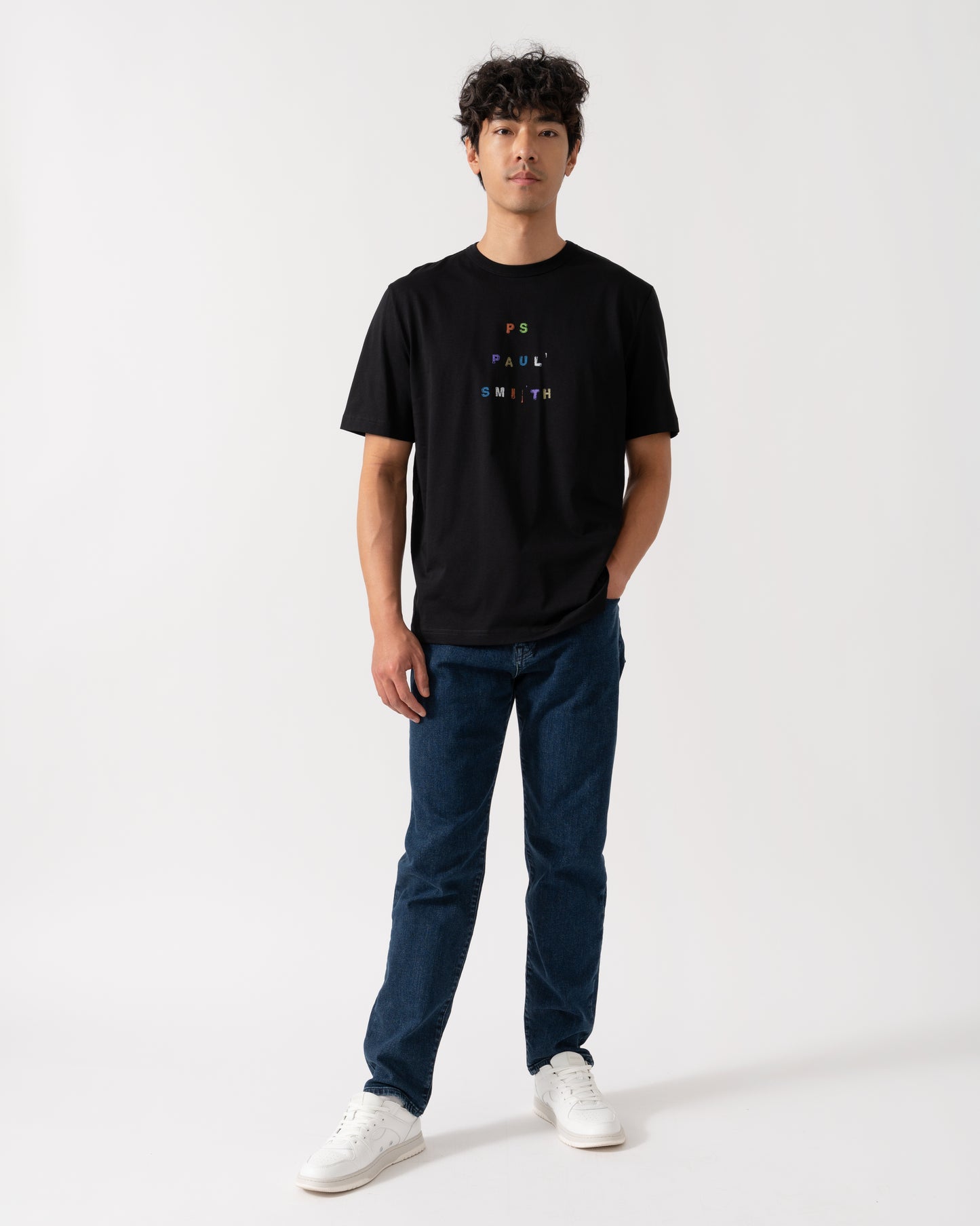 PS Paul Smith Mens Casual Fit Multicolour Text T-Shirt - 79 Black