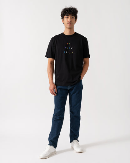 PS Paul Smith Mens Casual Fit Multicolour Text T-Shirt - 79 Black