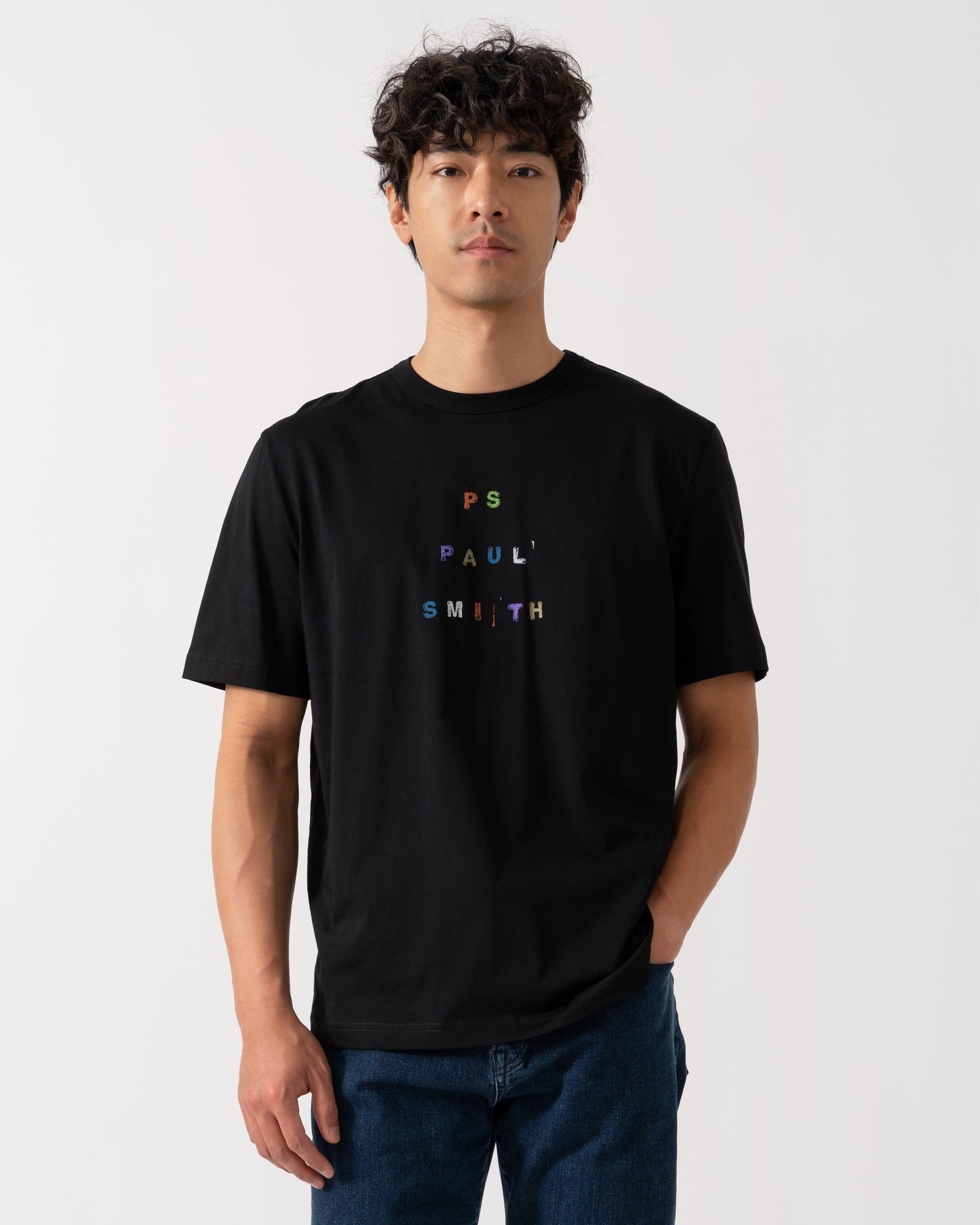PS Paul Smith Mens Casual Fit Multicolour Text T-Shirt - 79 Black