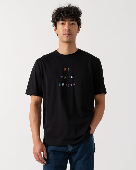 PS Paul Smith Mens Casual Fit Multicolour Text T-Shirt - 79 Black