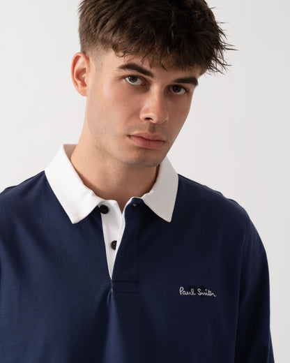 PS Paul Smith Mens Casual Fit Rugby Top - 48 Blue logo