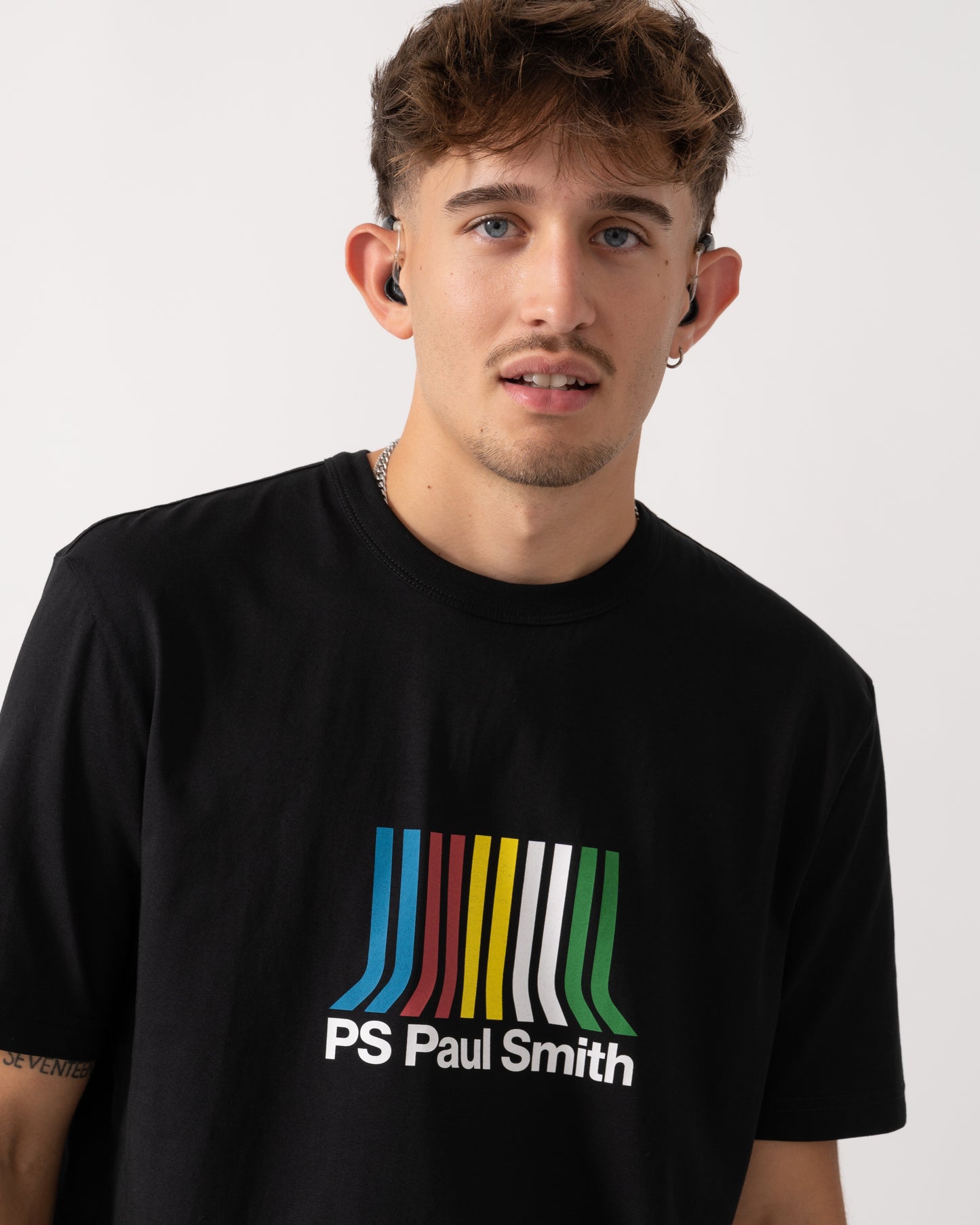 PS Paul Smith Mens Casual Fit Short Sleeve PS Stripe T-Shirt - 79 Black