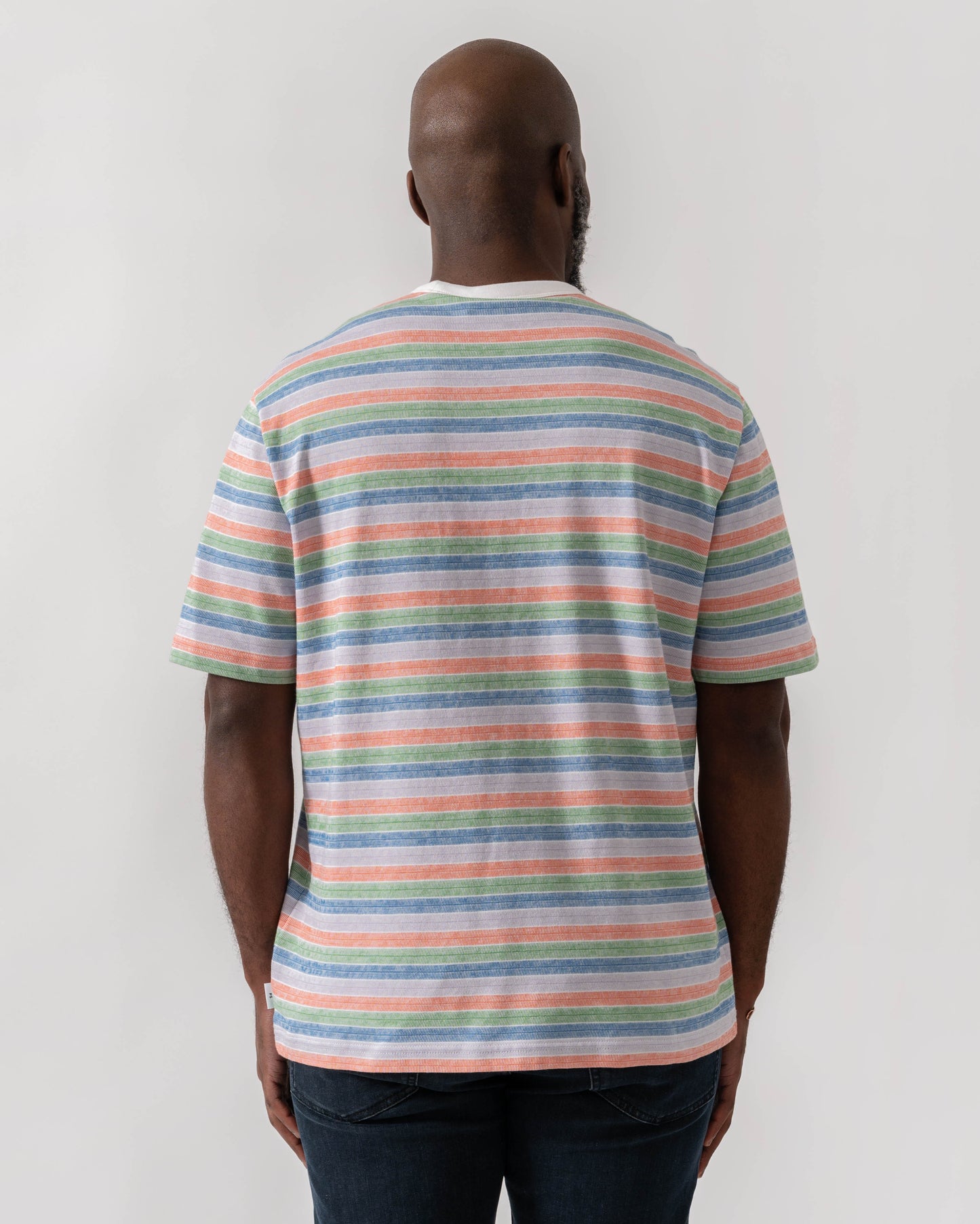 Model wearing PS Paul Smith Mens Casual Fit Short Sleeve T-Shirt in 92A Multicolour - Back