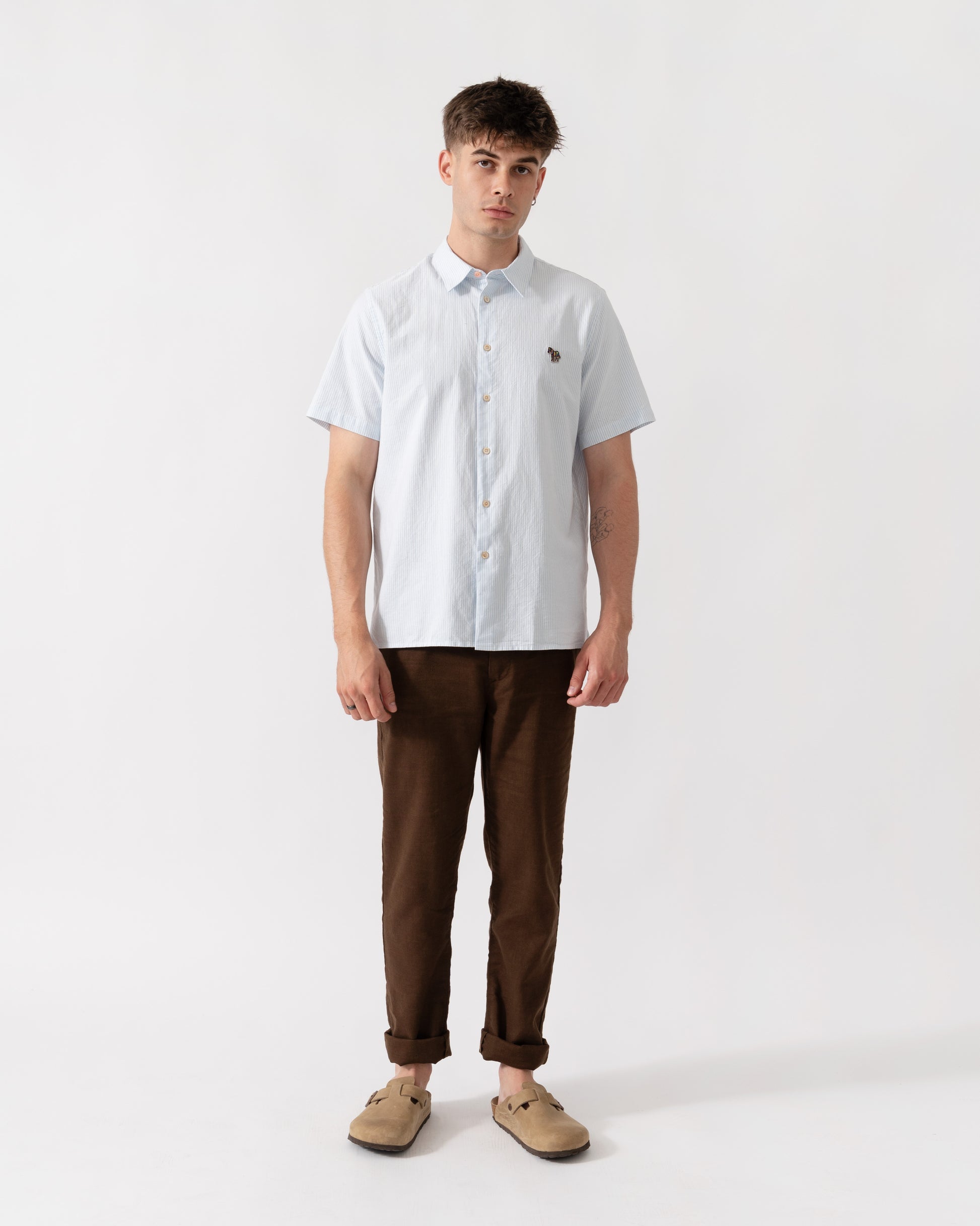 PS Paul Smith Mens Casual Fit Short Sleeve Zebra Badge Shirt - 41 Blue full length