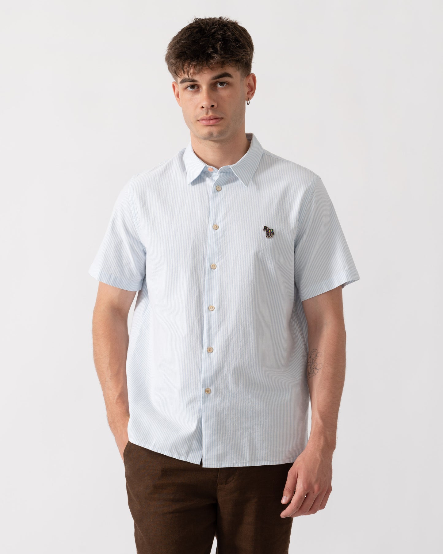 PS Paul Smith Mens Casual Fit Short Sleeve Zebra Badge Shirt - 41 Blue front
