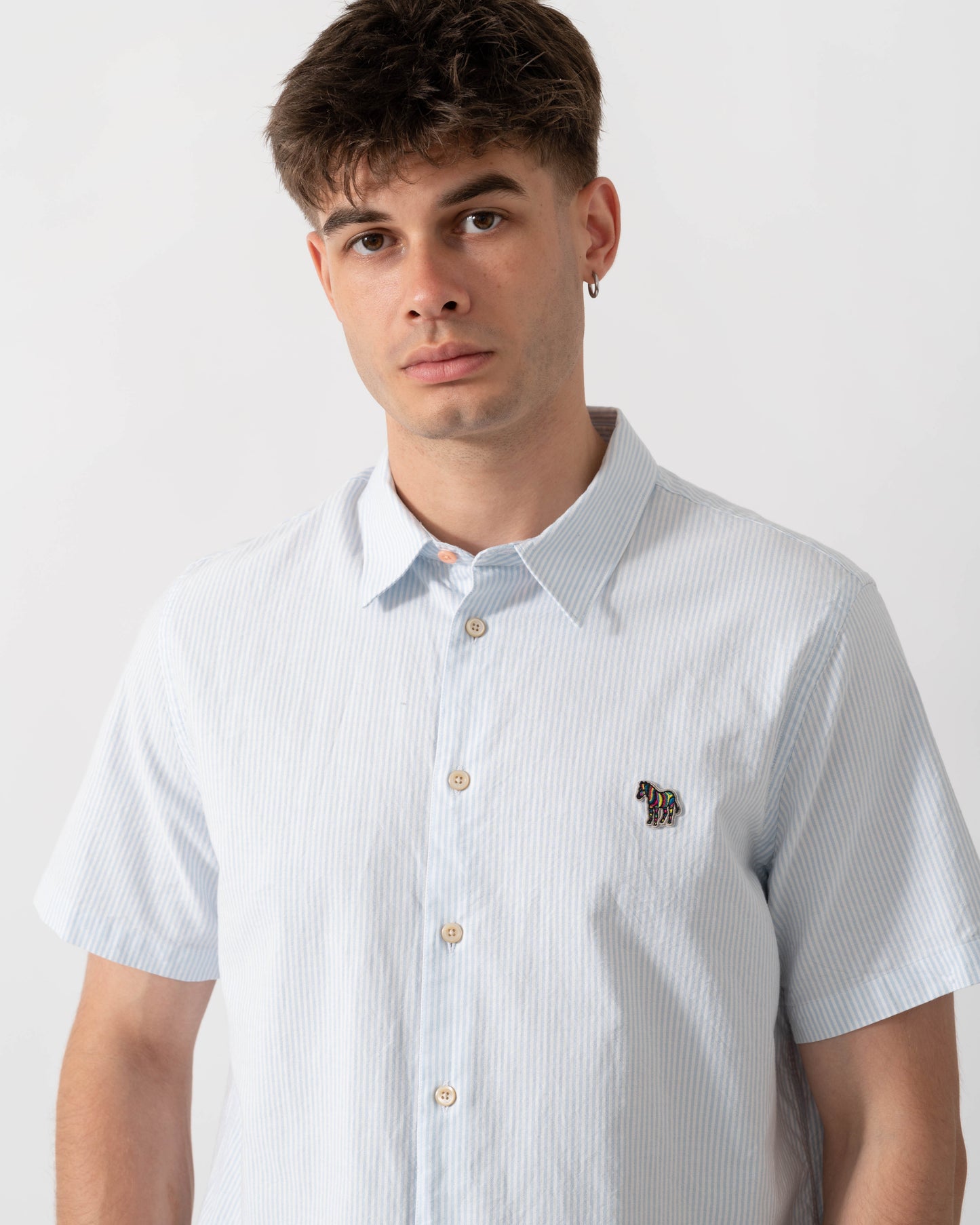 PS Paul Smith Mens Casual Fit Short Sleeve Zebra Badge Shirt - 41 Blue logo