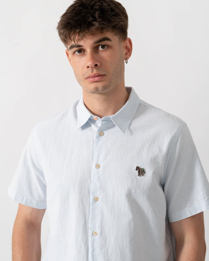 PS Paul Smith Mens Casual Fit Short Sleeve Zebra Badge Shirt - 41 Blue logo