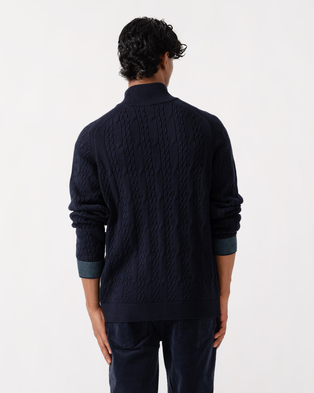 Back of PS Paul Smith Mens Full Zip Cable Knit Sweater - 49 Very Dark Navy
