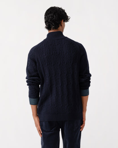 Back of PS Paul Smith Mens Full Zip Cable Knit Sweater - 49 Very Dark Navy