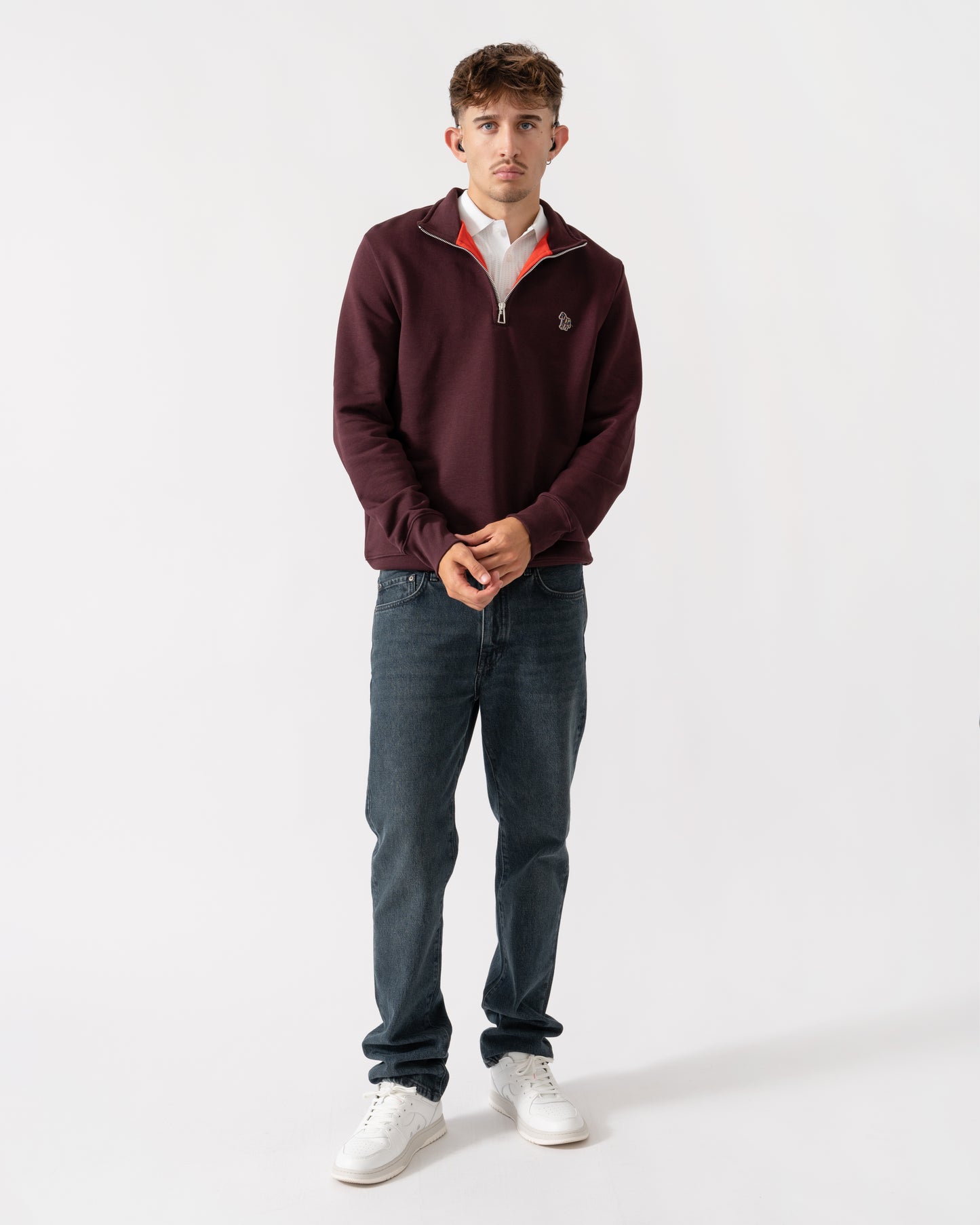 PS Paul Smith Mens Long Sleeve Half Zip Top with Zebra Logo - 29A Very Dk Red