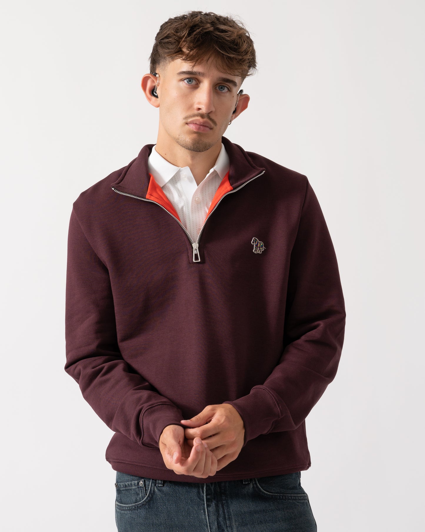 PS Paul Smith Mens Long Sleeve Half Zip Top with Zebra Logo - 29A Very Dk Red