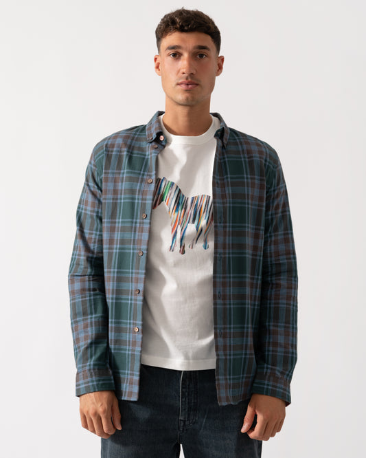PS Paul Smith Mens Long Sleeve Tailored Fit Button Down Collar Shirt M2R-599R-T22491- 38 Bottle Green