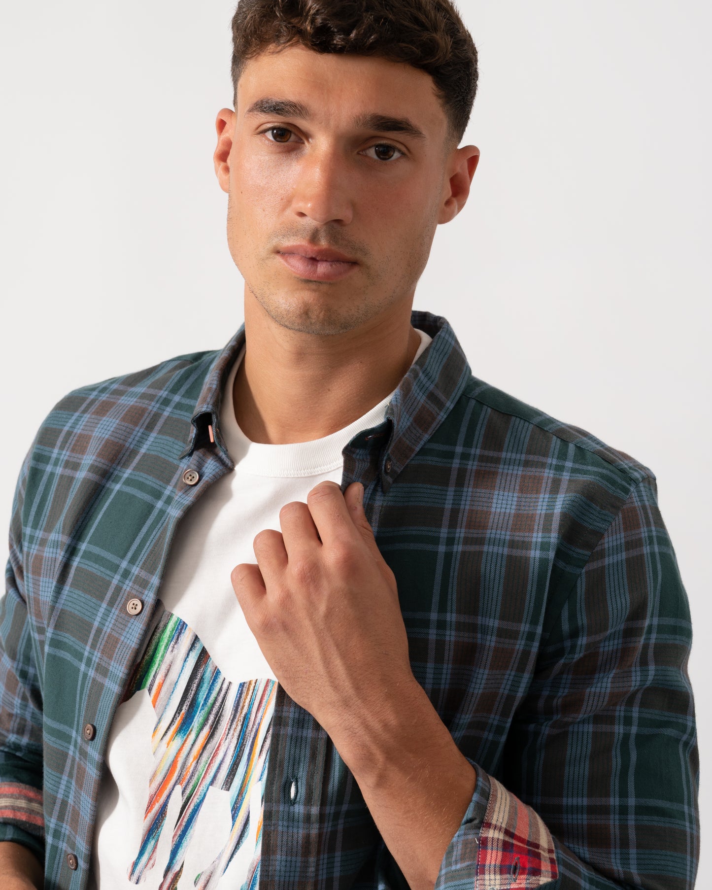 PS Paul Smith Mens Long Sleeve Tailored Fit Button Down Collar Shirt M2R-599R-T22491- 38 Bottle Green