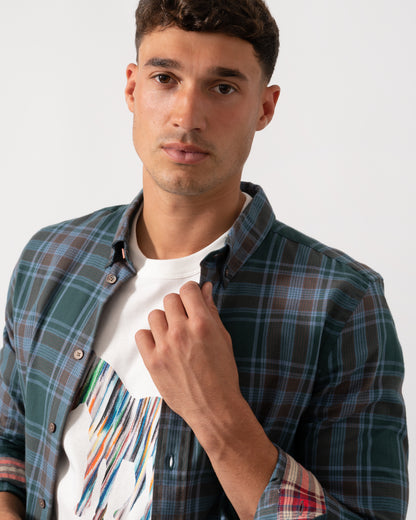 PS Paul Smith Mens Long Sleeve Tailored Fit Button Down Collar Shirt M2R-599R-T22491- 38 Bottle Green