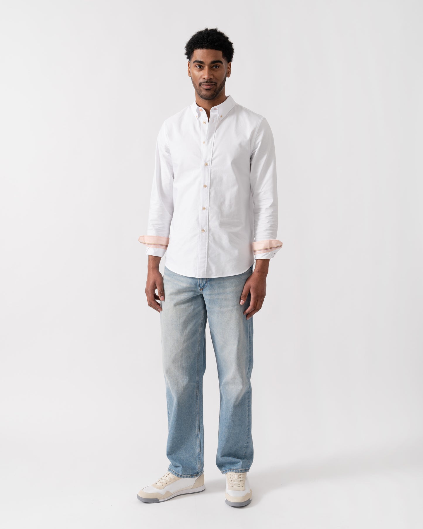 PS Paul Smith Mens Long Sleeve Tailored Fit Shirt With Button Down Collar - 01 White | CHO | Designer Mens Long Sleeve Shirts