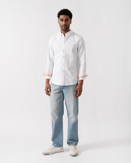 PS Paul Smith Mens Long Sleeve Tailored Fit Shirt With Button Down Collar - 01 White | CHO | Designer Mens Long Sleeve Shirts