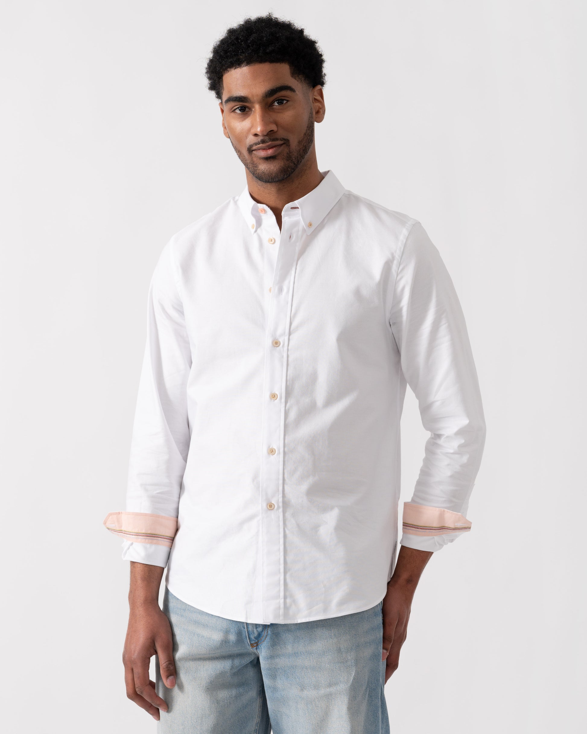 PS Paul Smith Mens Long Sleeve Tailored Fit Shirt With Button Down Collar - 01 White | CHO | Designer Mens Long Sleeve Shirts