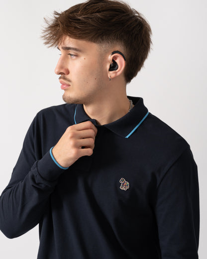 PS Paul Smith Mens Long Sleeve Zebra Badge Polo - 49 Very Dark Navy