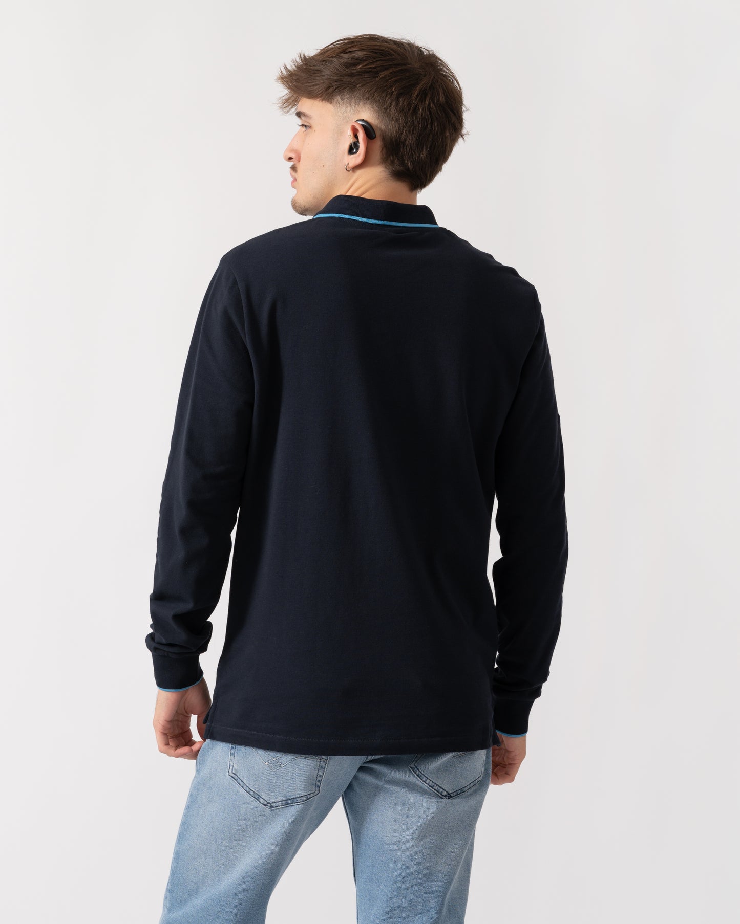PS Paul Smith Mens Long Sleeve Zebra Badge Polo - 49 Very Dark Navy