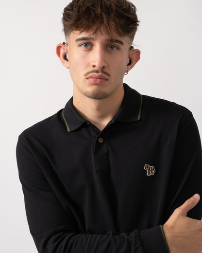 PS Paul Smith Mens Long Sleeve Zebra Badge Polo - 79 Black