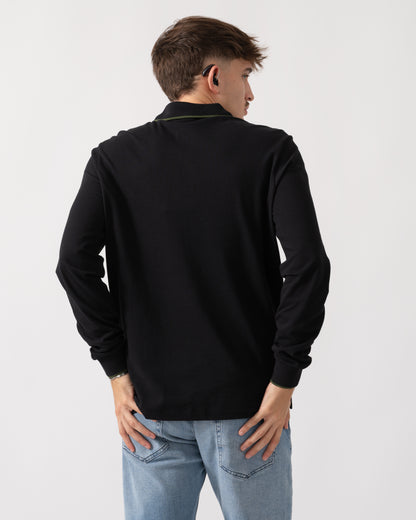 PS Paul Smith Mens Long Sleeve Zebra Badge Polo - 79 Black