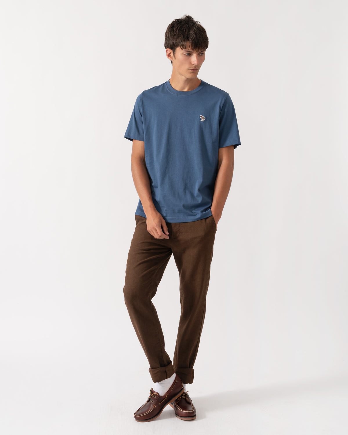 Full Length of PS Paul Smith Mens Organic Cotton Zebra Logo T-Shirt - 46E Indigo